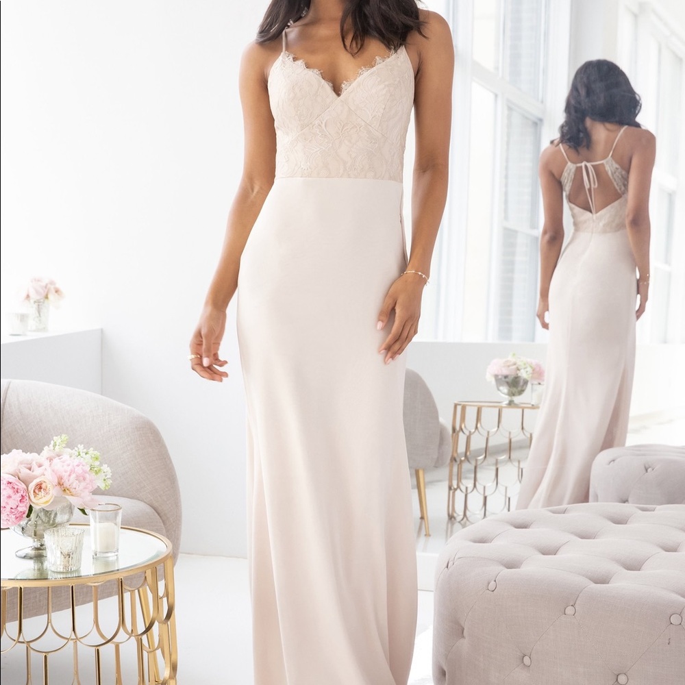 HAYLEY PAIGE Style #5905 Champagne Lace over Cashmere Chiffon. Sz.10